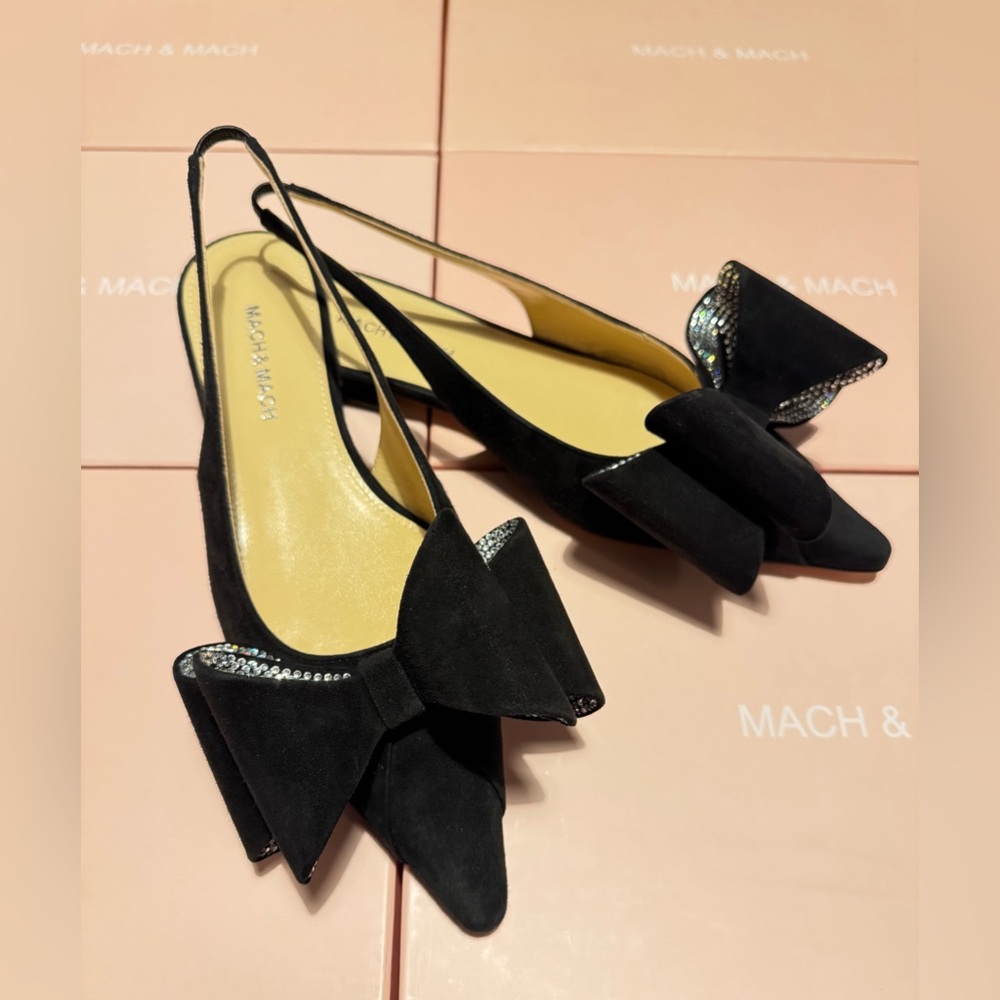 Mach & Mach 15mm Le Cadeau Suede Slingback Flats Black various sizes available - Picture 5 of 16